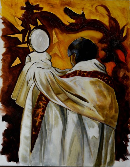 Prêtre portant le Saint Sacrement