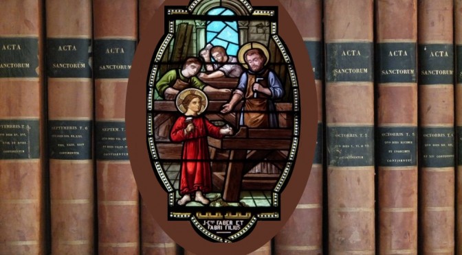 Vitrail de l'église de Maylis représentant St Joseph et Jésus travaillant le bois