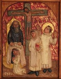 Bernard et ses compagnons reçoivent l'habit monastique devant le crucifix